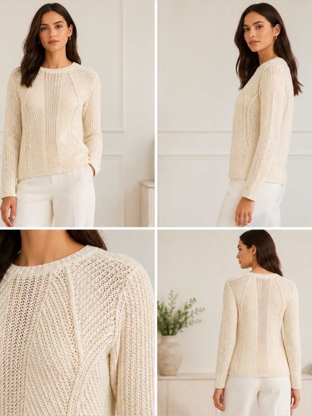 Ralph Lauren Black Label Ivory Open-Knit Crew Neck Sweater